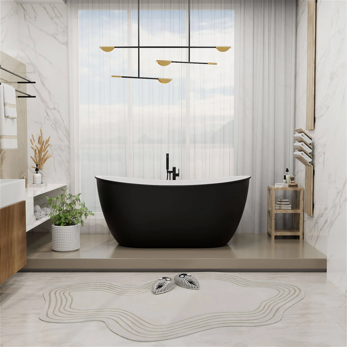 Mokleba 59 Inch Acrylic Deep Soaking Bathtub Black