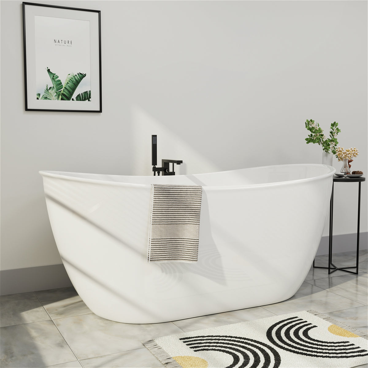 Mokleba 59 Inch Double Slipper Freestanding Tub