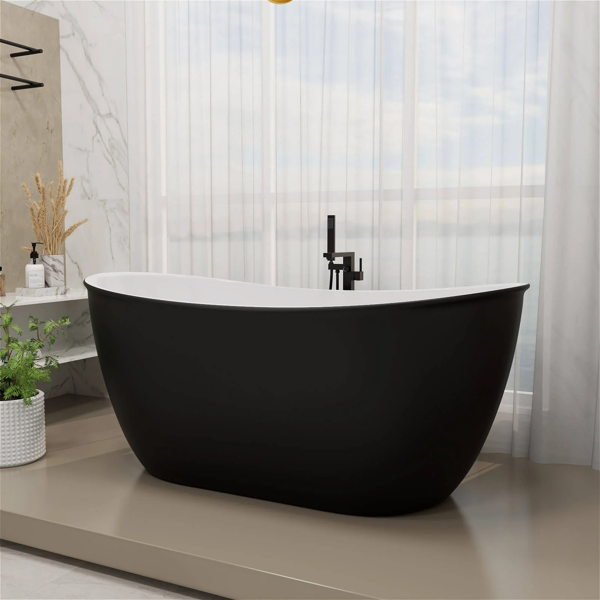 Mokleba 59 Inch Double Slipper Freestanding Tub Black