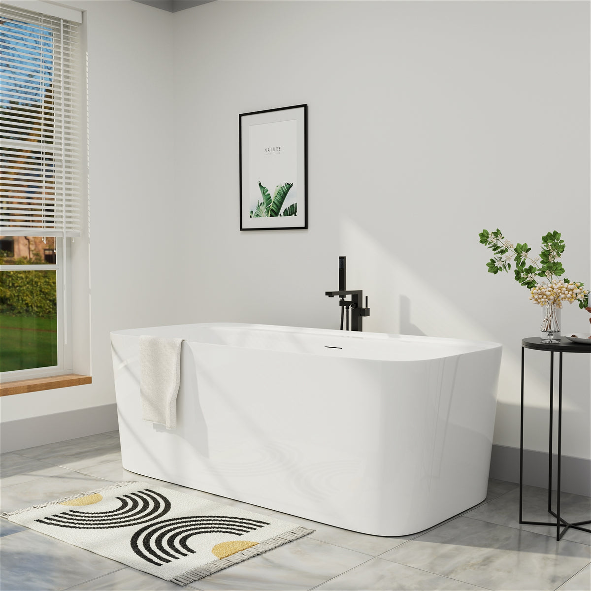 Mokleba 59 Inch Freestanding Acrylic Bath in White