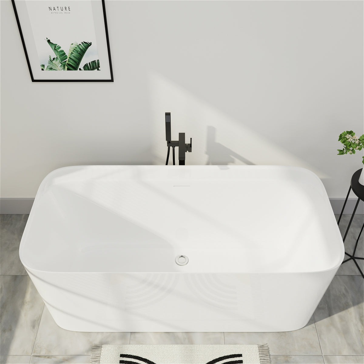 Mokleba 59 Inch Sleek Freestanding Acrylic Tub