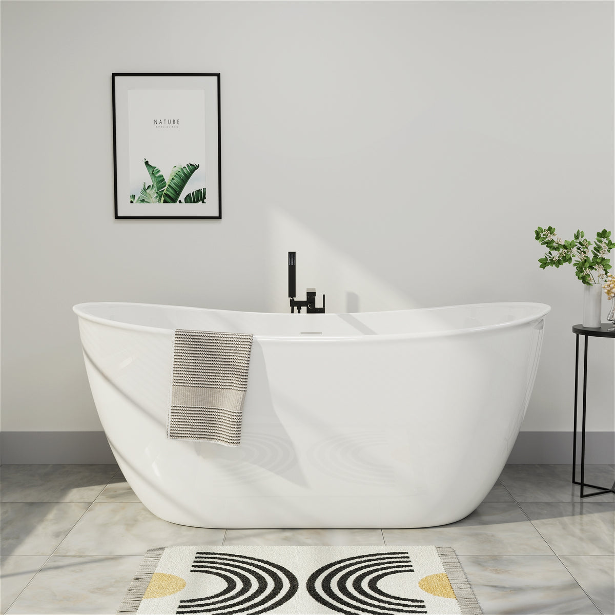 Mokleba 59 Acrylic Double Slipper Freestanding Bathtub Luxurious Deep Soaking Tub