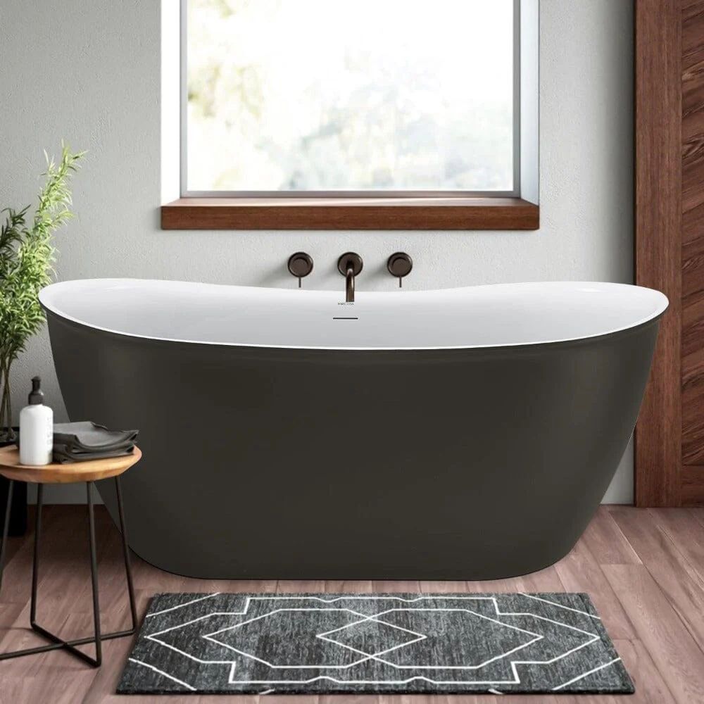 Mokleba 59" Acrylic Double Slipper Freestanding Bathtub Luxurious Deep Soaking Tub Gray