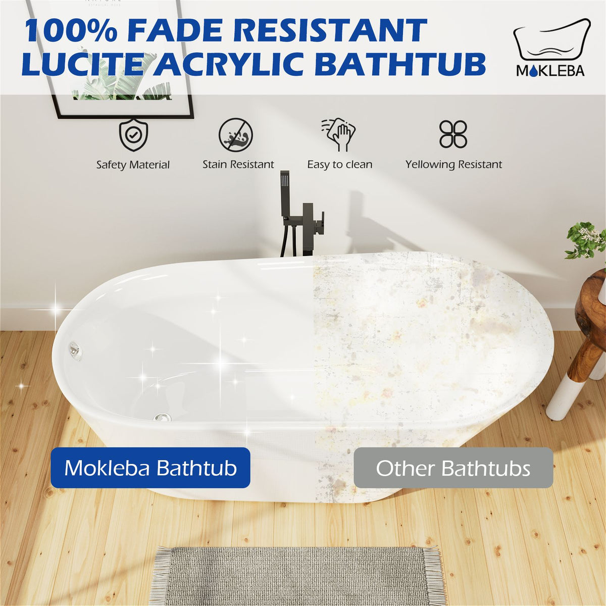 Mokleba 65" Freestanding Single Slipper Acrylic Soaking Tub