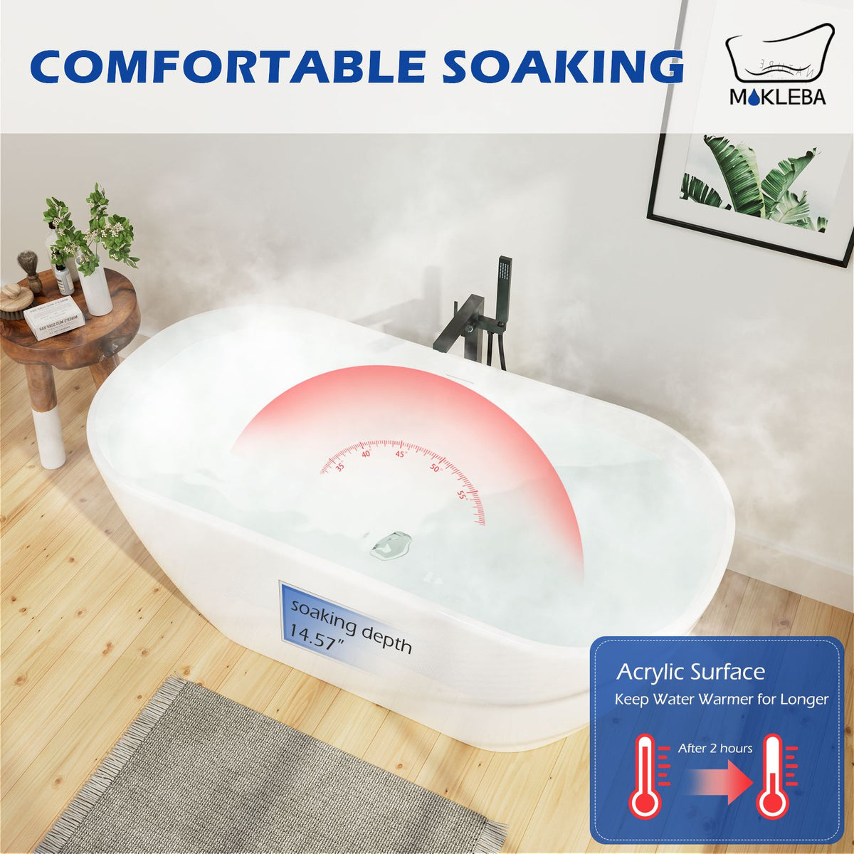 Mokleba 65" Freestanding Single Slipper Tub Comfortable Soaking Depth