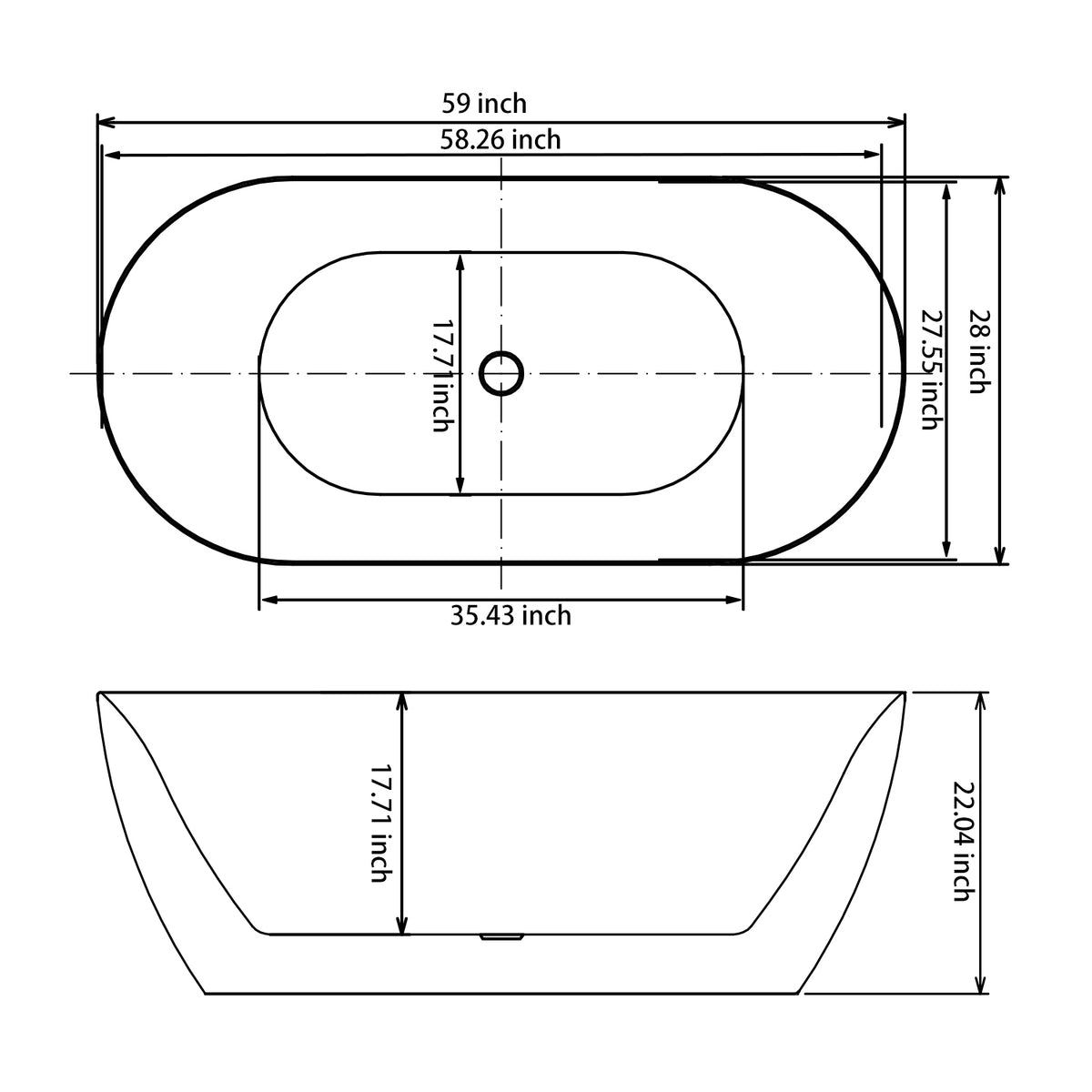 Mokleba 59" Freestanding Acrylic Soaking Tub with Black Diamond Exterior & White Interior