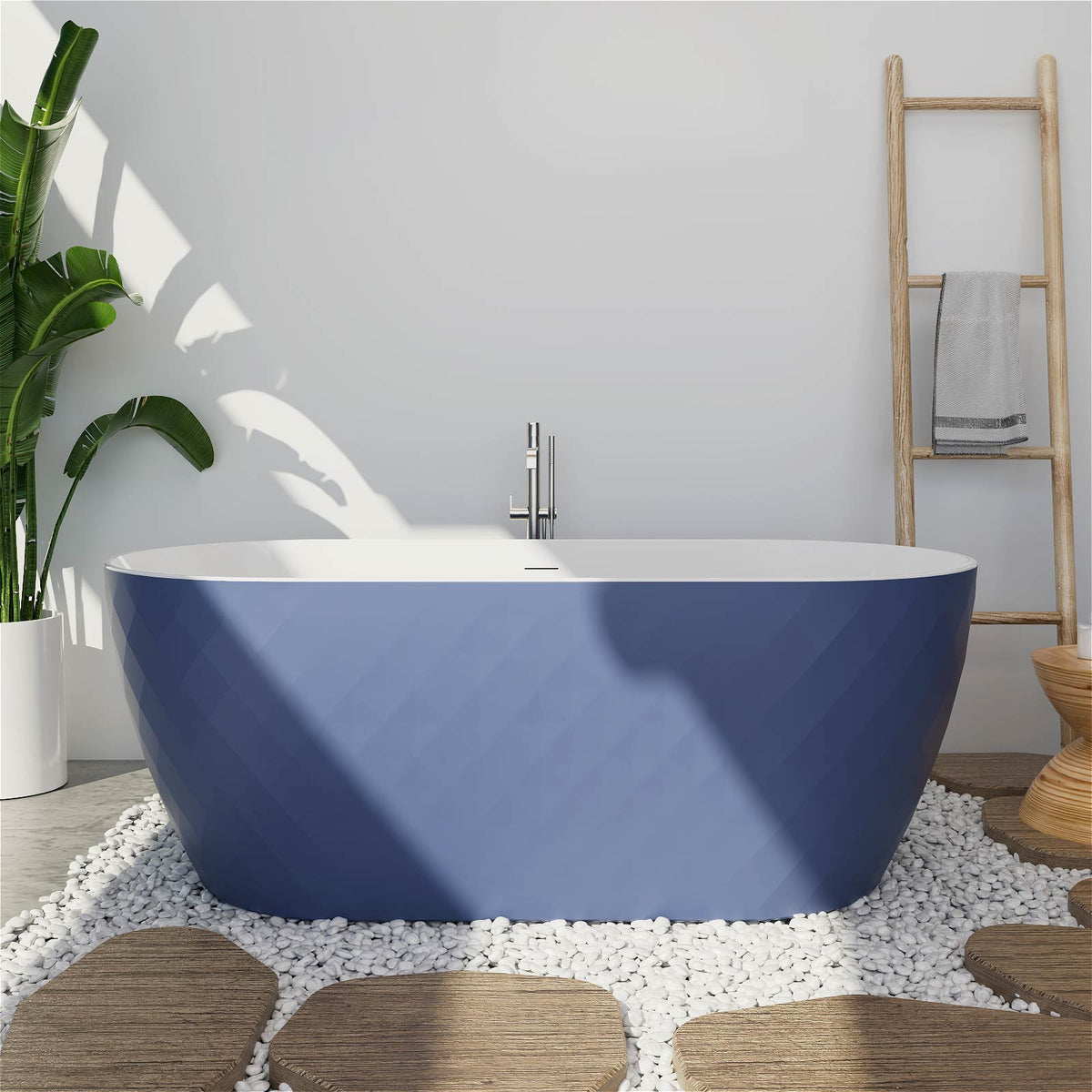 Mokleba 59" Freestanding Acrylic Soaking Tub with Black Diamond Exterior & White Interior