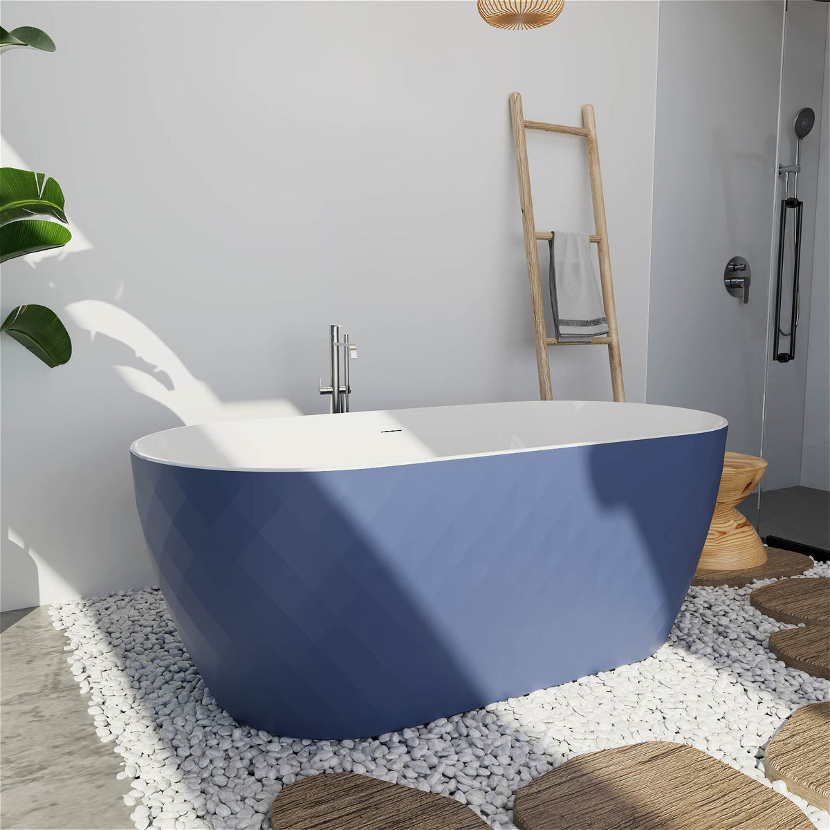 Mokleba 59" Freestanding Acrylic Soaking Tub with Black Diamond Exterior & White Interior