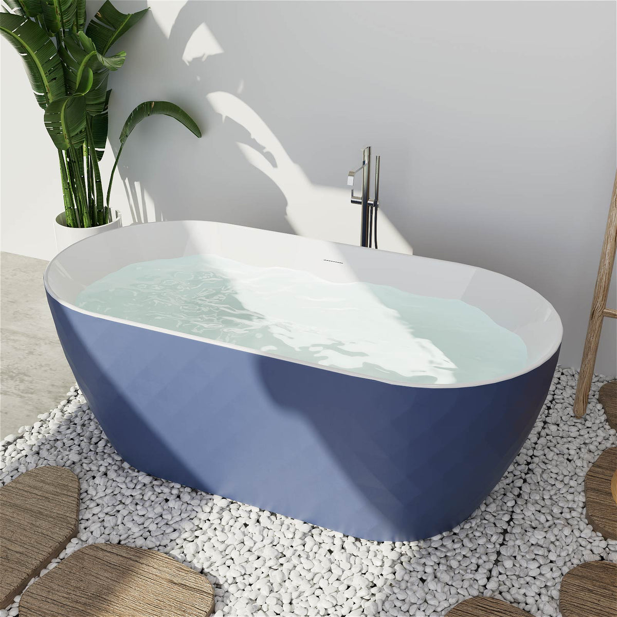 Mokleba 59" Freestanding Acrylic Soaking Tub with Black Diamond Exterior & White Interior