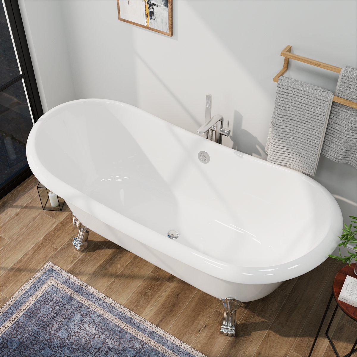 Mokleba 67" Acrylic Freestanding Bathtub with Claw Foot, Glossy White