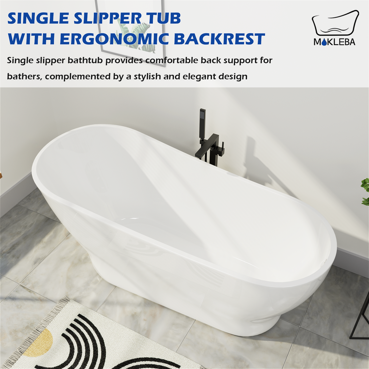 Single Slipper Tub with Ergonomic Backrest