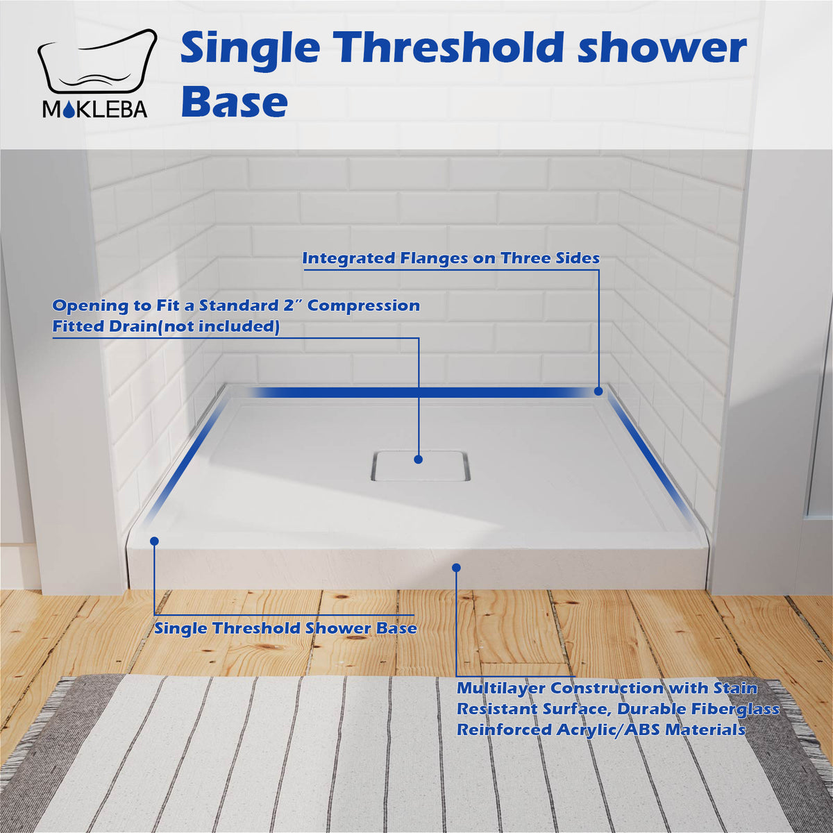 Mokleba 36"x36" Square Center Drain Shower Pan