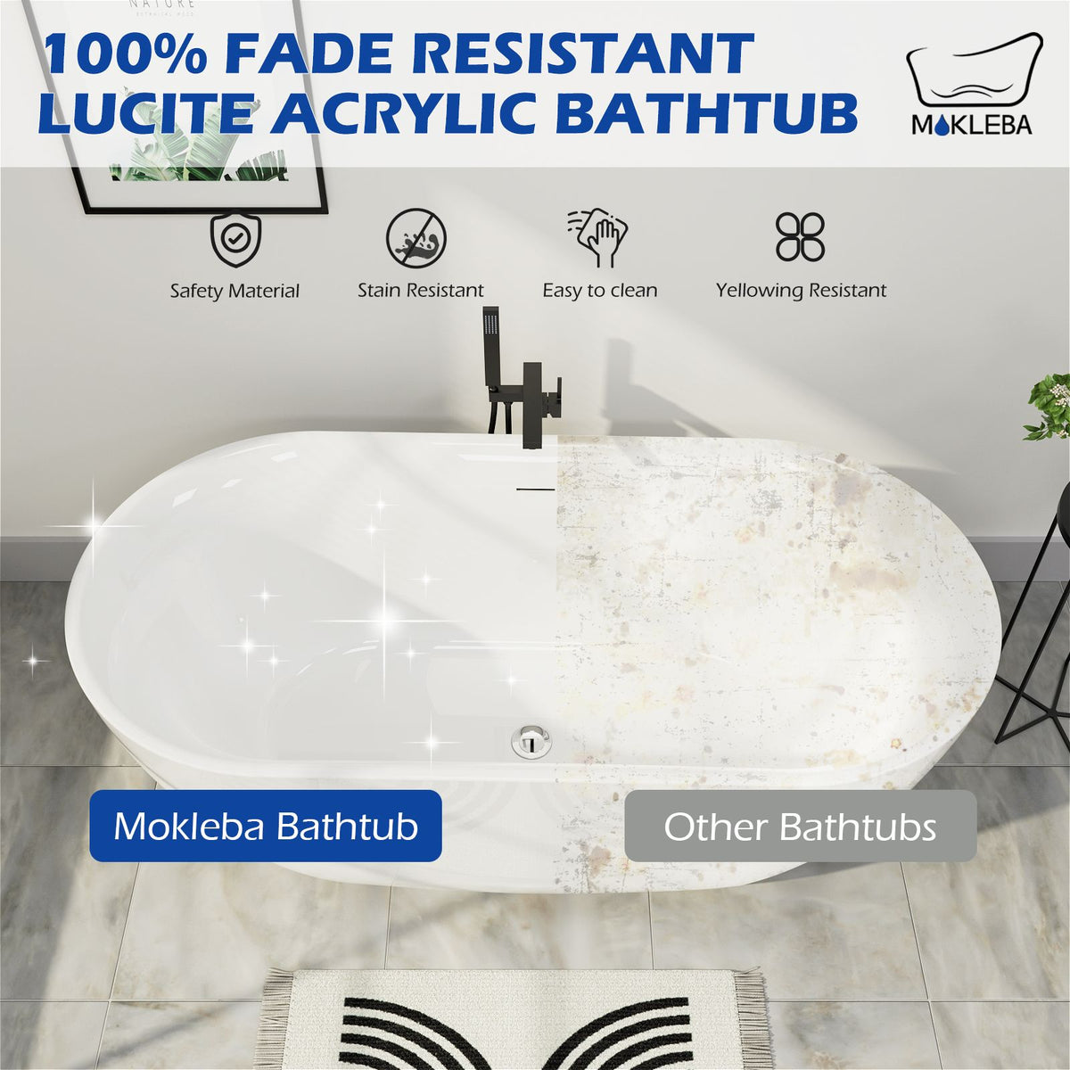 100% Fade Resistant Lucite Acrylic Bathtub