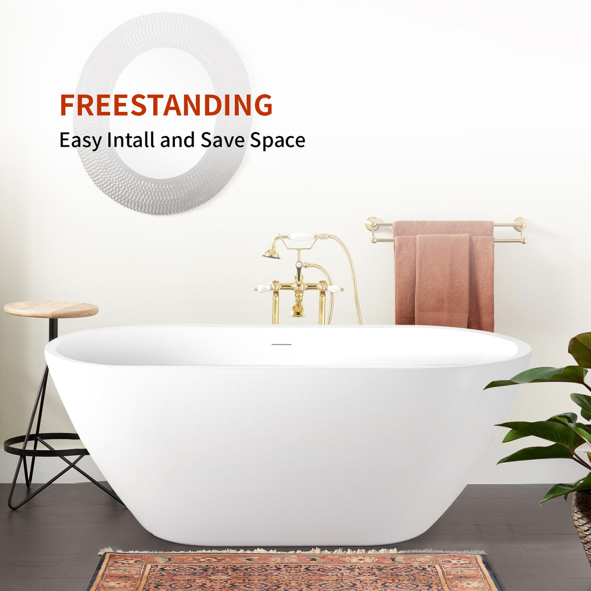 Mokleba 66" Oval Freestanding Acrylic Soaking Bathtub