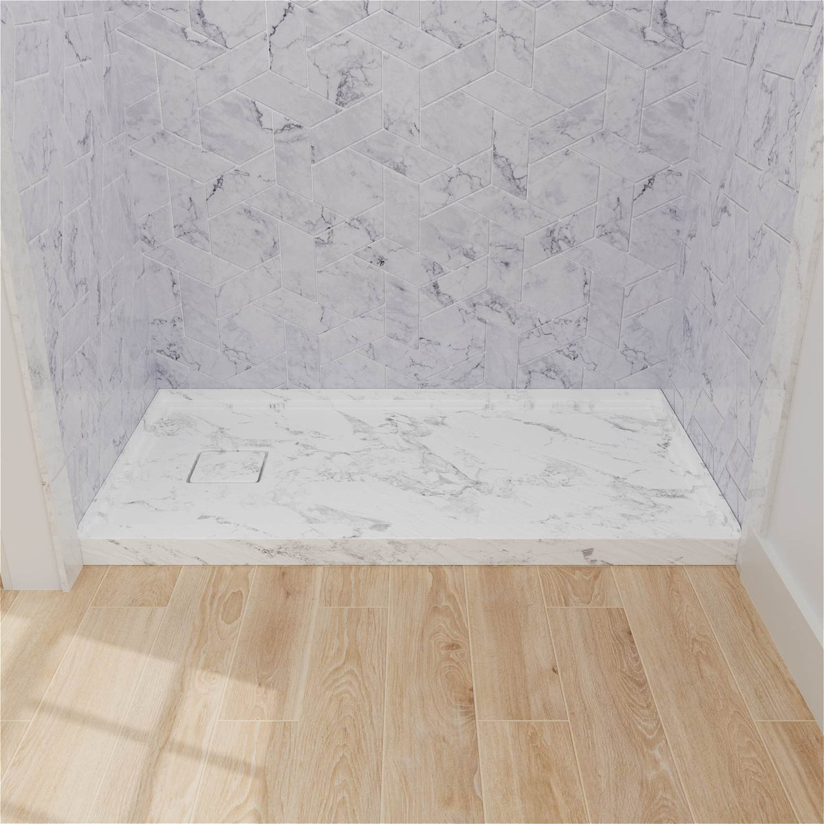 Mokleba 60"x32" Left Drain Shower Pan with Slip Resistant Rock Texture