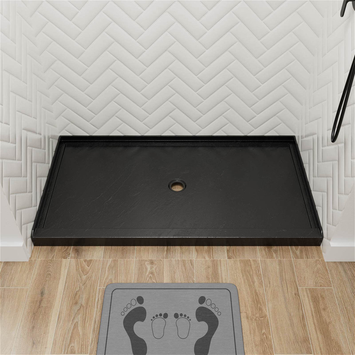 Mokleba 60" x 36" Shower Base with Center Drain, Acrylic Stone Composite, Slip-Resistant