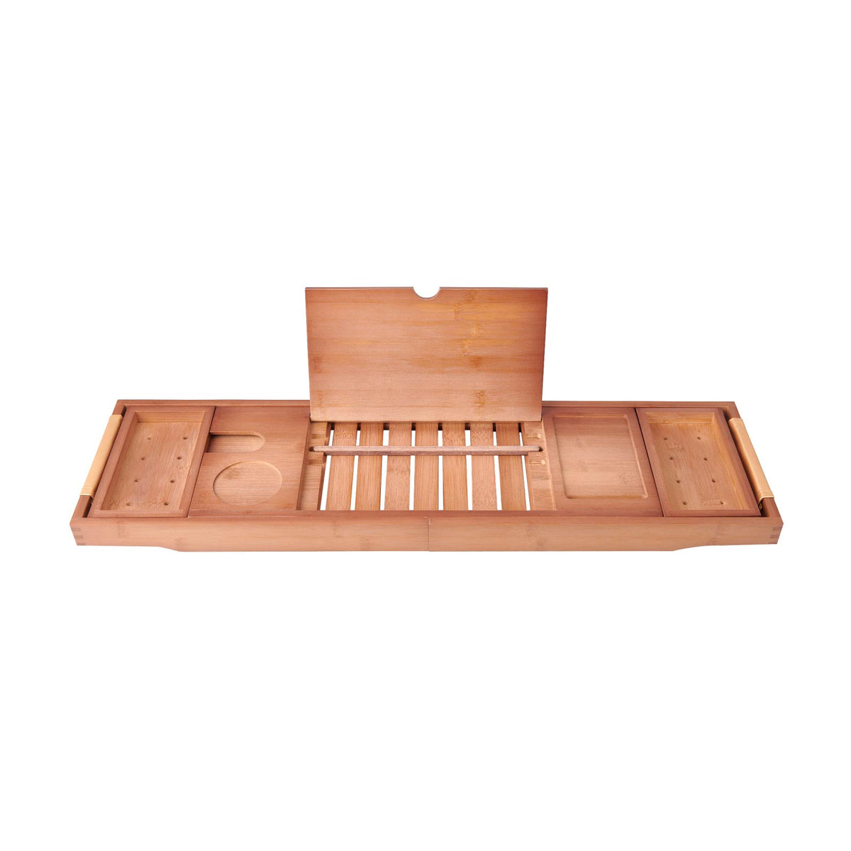 Mokleba Light Walnut Bamboo Bathtub Caddy with Leather Handles