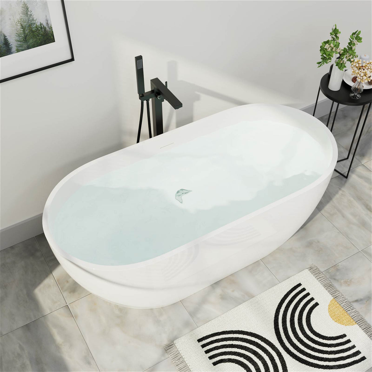 Mokleba 65"L x 28"W Glossy White Freestanding Acrylic Soaking Bathtub with Chrome Drain & Overflow