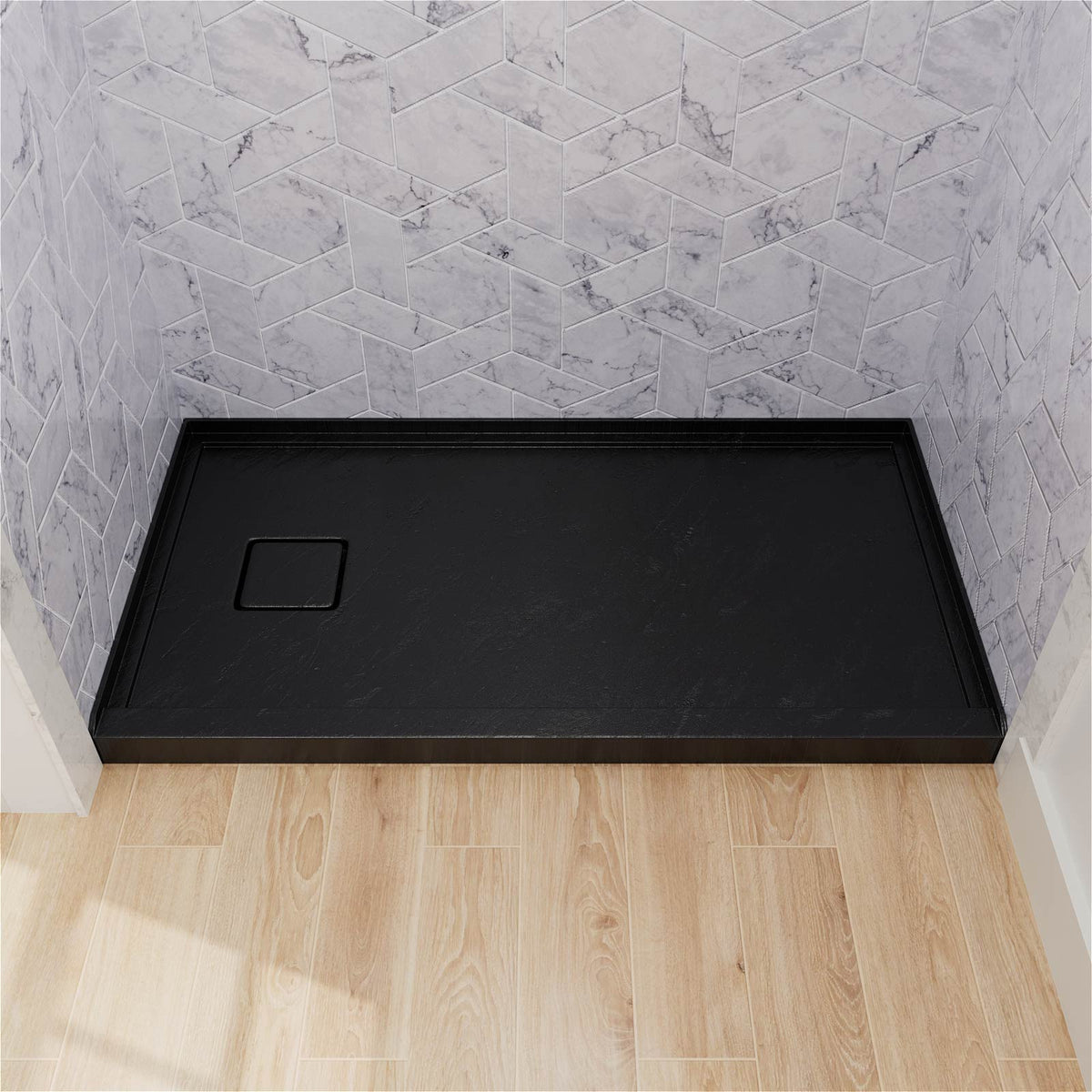 Mokleba 60"x32" Left Drain Shower Pan with Slip Resistant Rock Texture