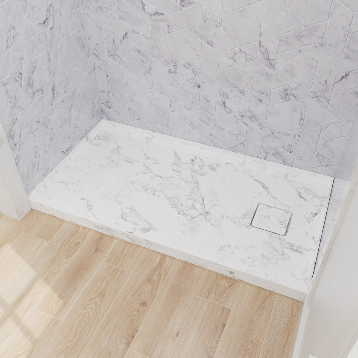 Mokleba 60"x32" Right Drain Shower Pan with Anti-Slip Rock Texture
