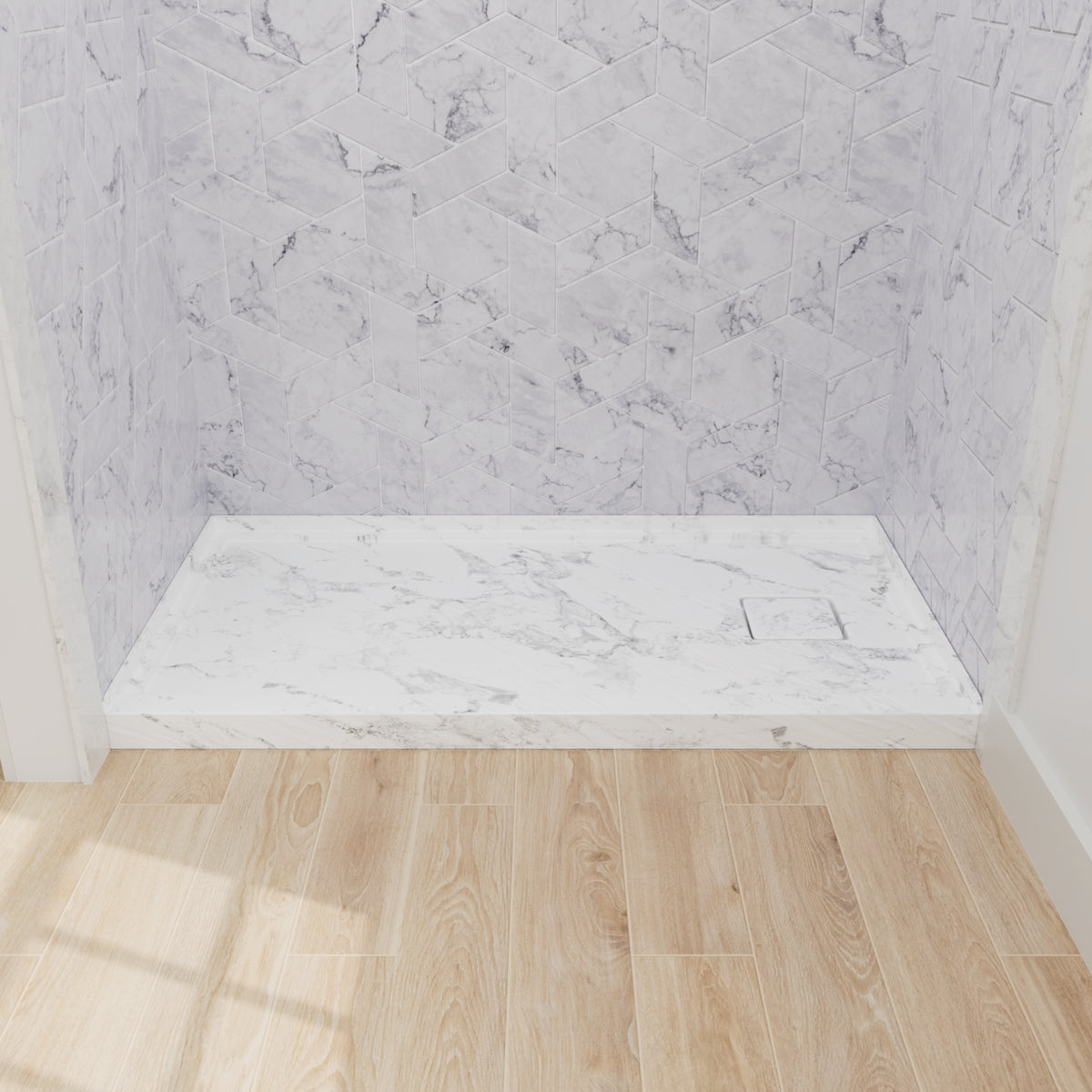 Mokleba 60"x32" Right Drain Shower Pan with Anti-Slip Rock Texture