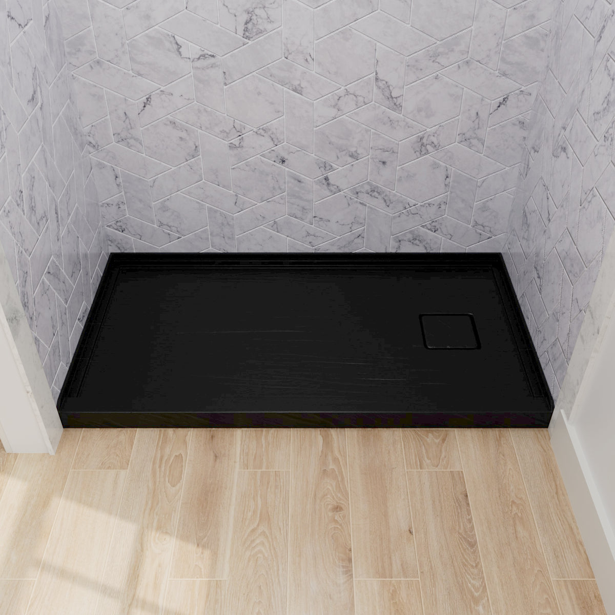 Mokleba 60"x32" Right Drain Shower Pan with Anti-Slip Rock Texture