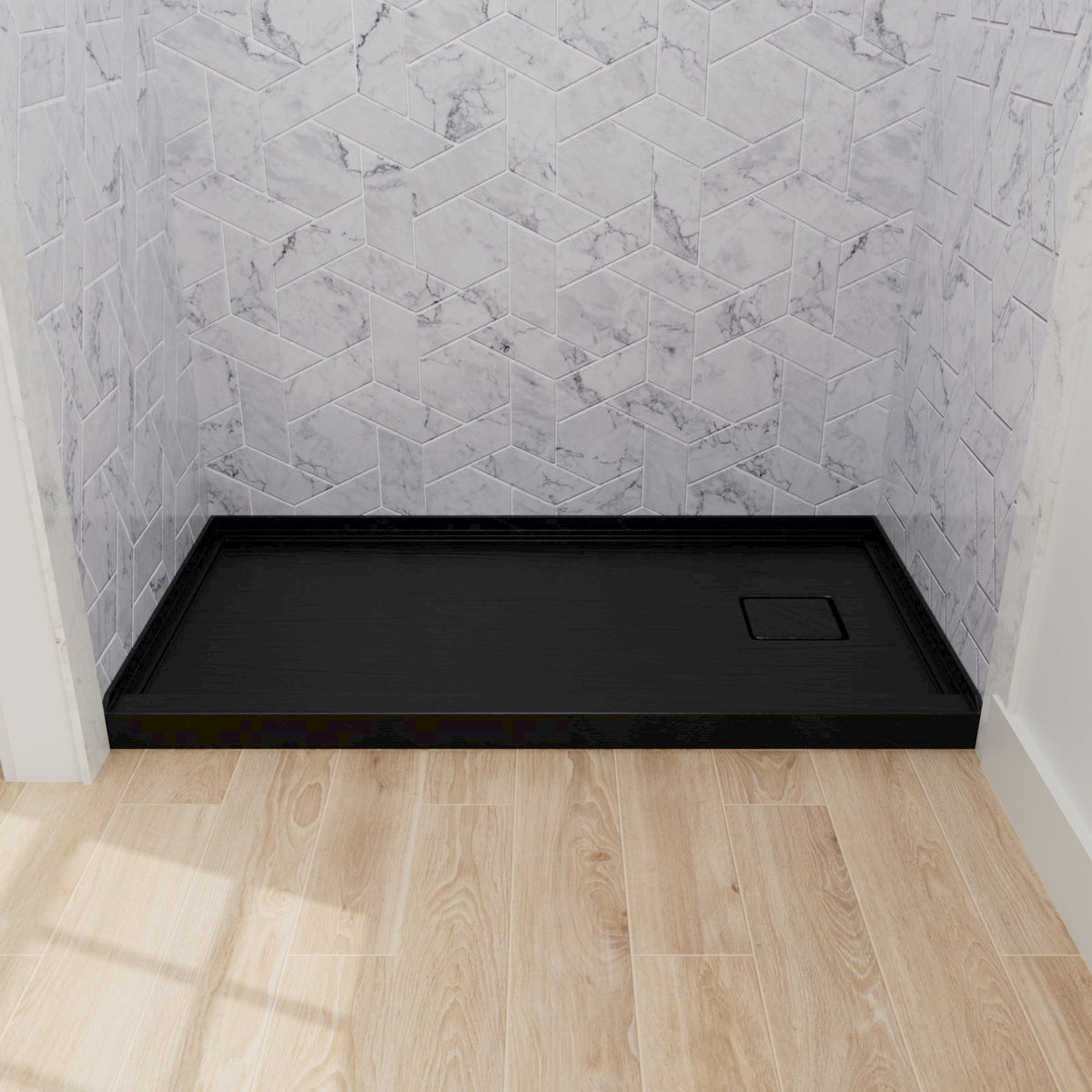 Mokleba 60"x32" Right Drain Shower Pan with Anti-Slip Rock Texture