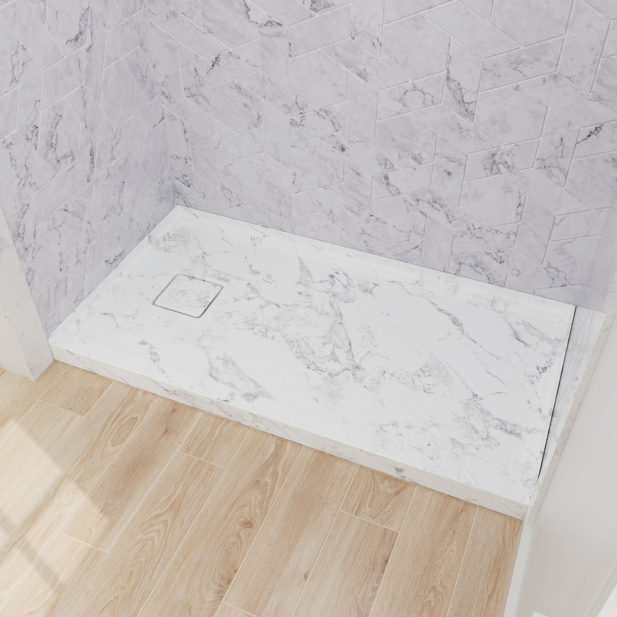Mokleba 60"x32" Left Drain Shower Pan with Slip Resistant Rock Texture