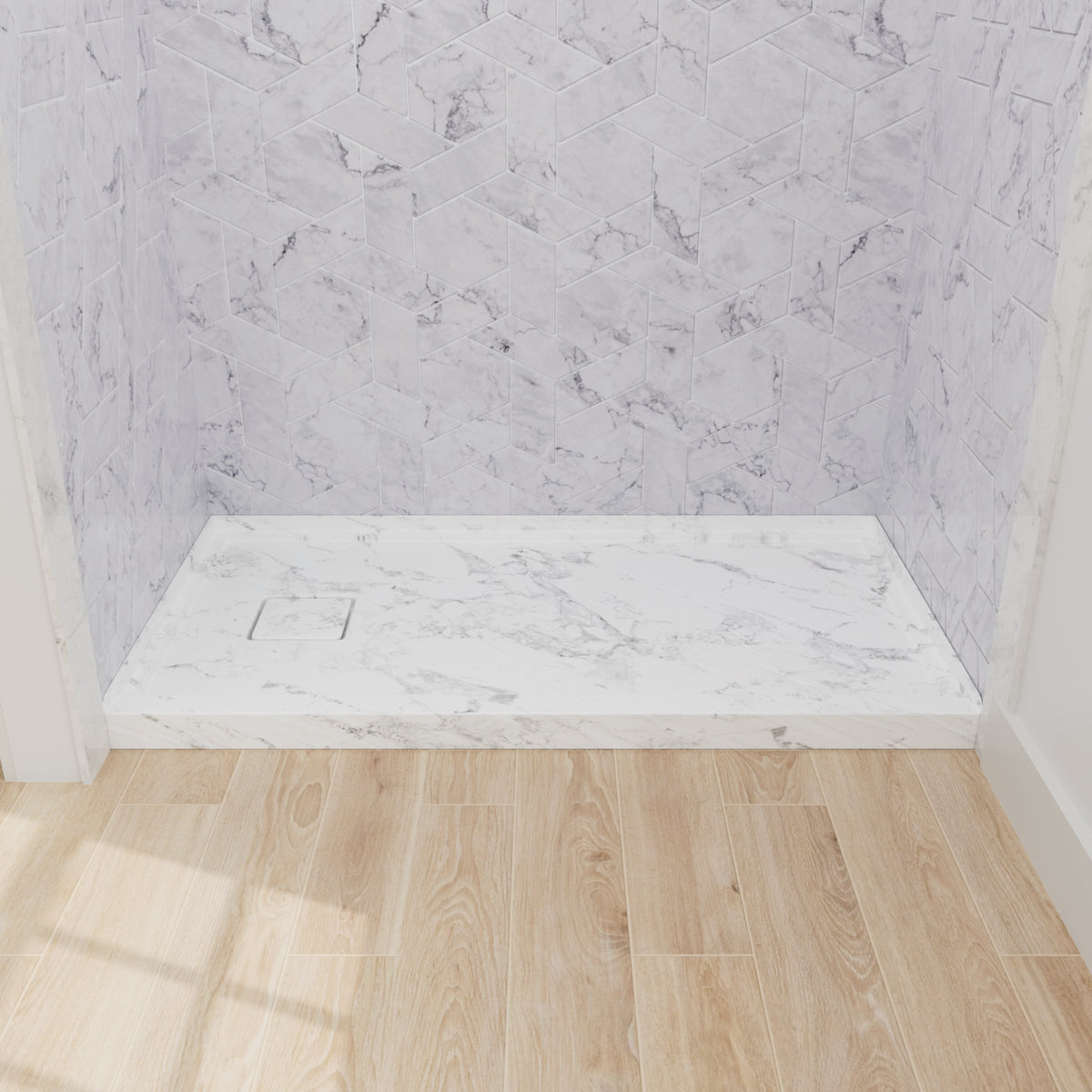 Mokleba 60"x32" Left Drain Shower Pan with Slip Resistant Rock Texture
