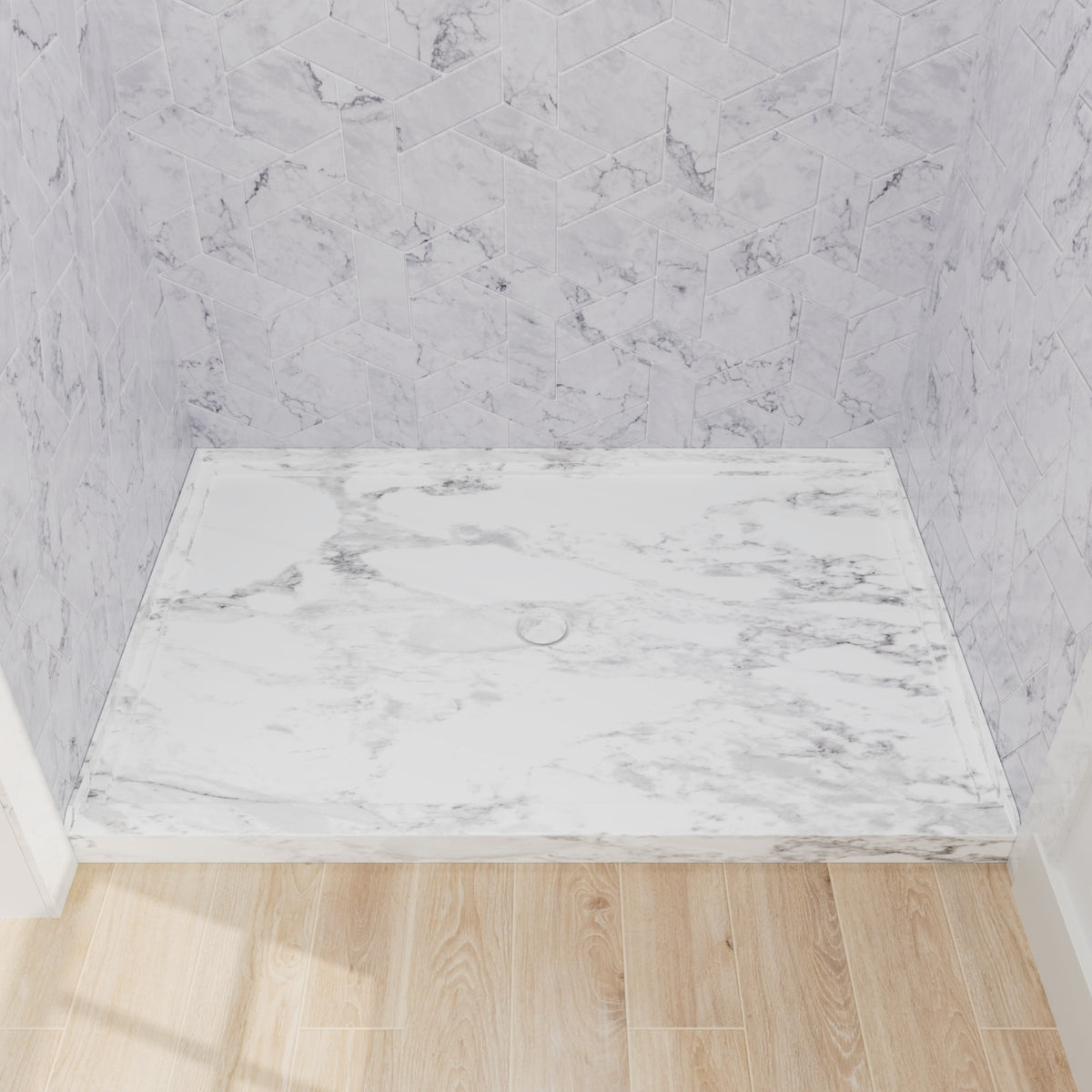 Mokleba 48"x32" Round Outlet Center Drain Shower Pan