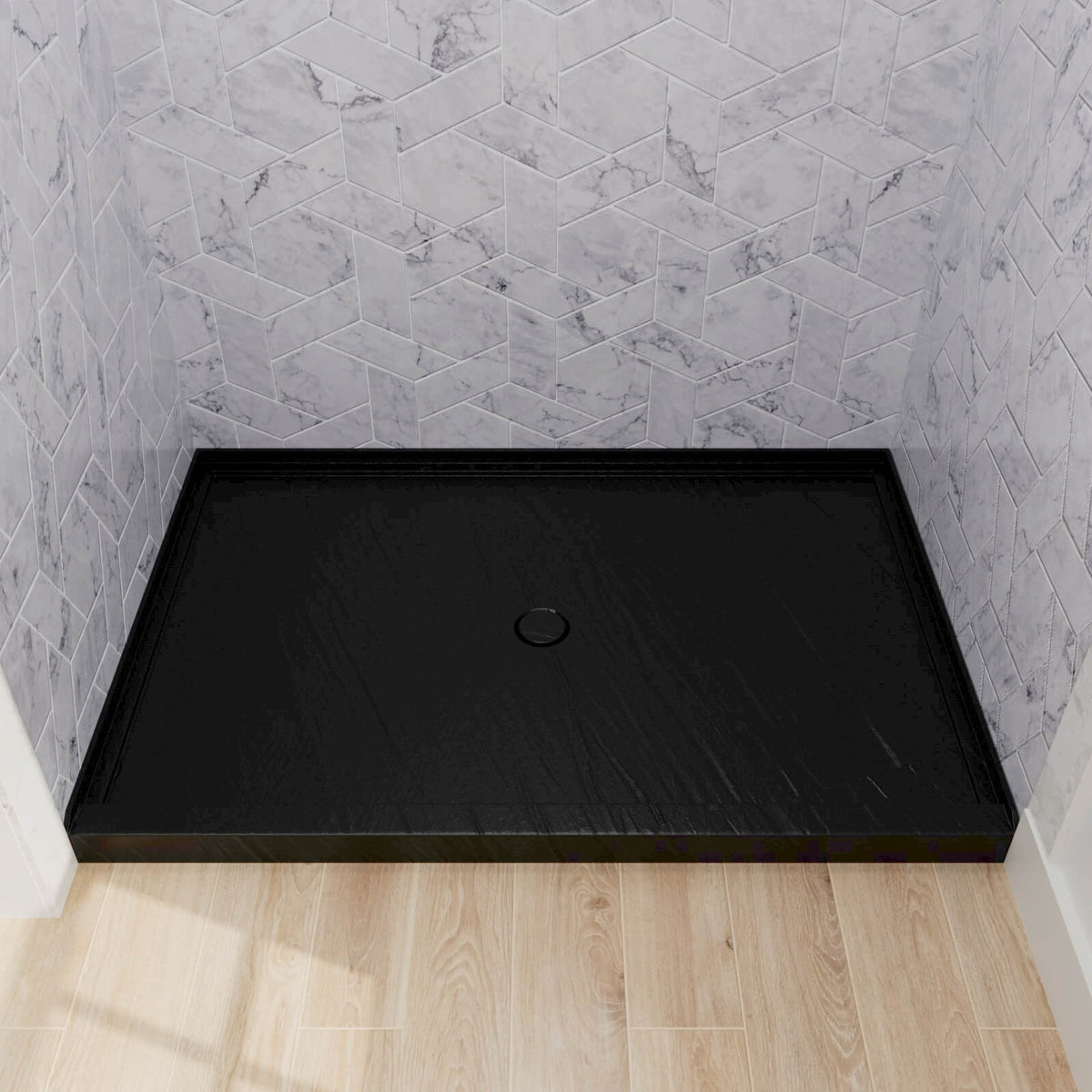 Mokleba 48"x32" Round Outlet Center Drain Shower Pan