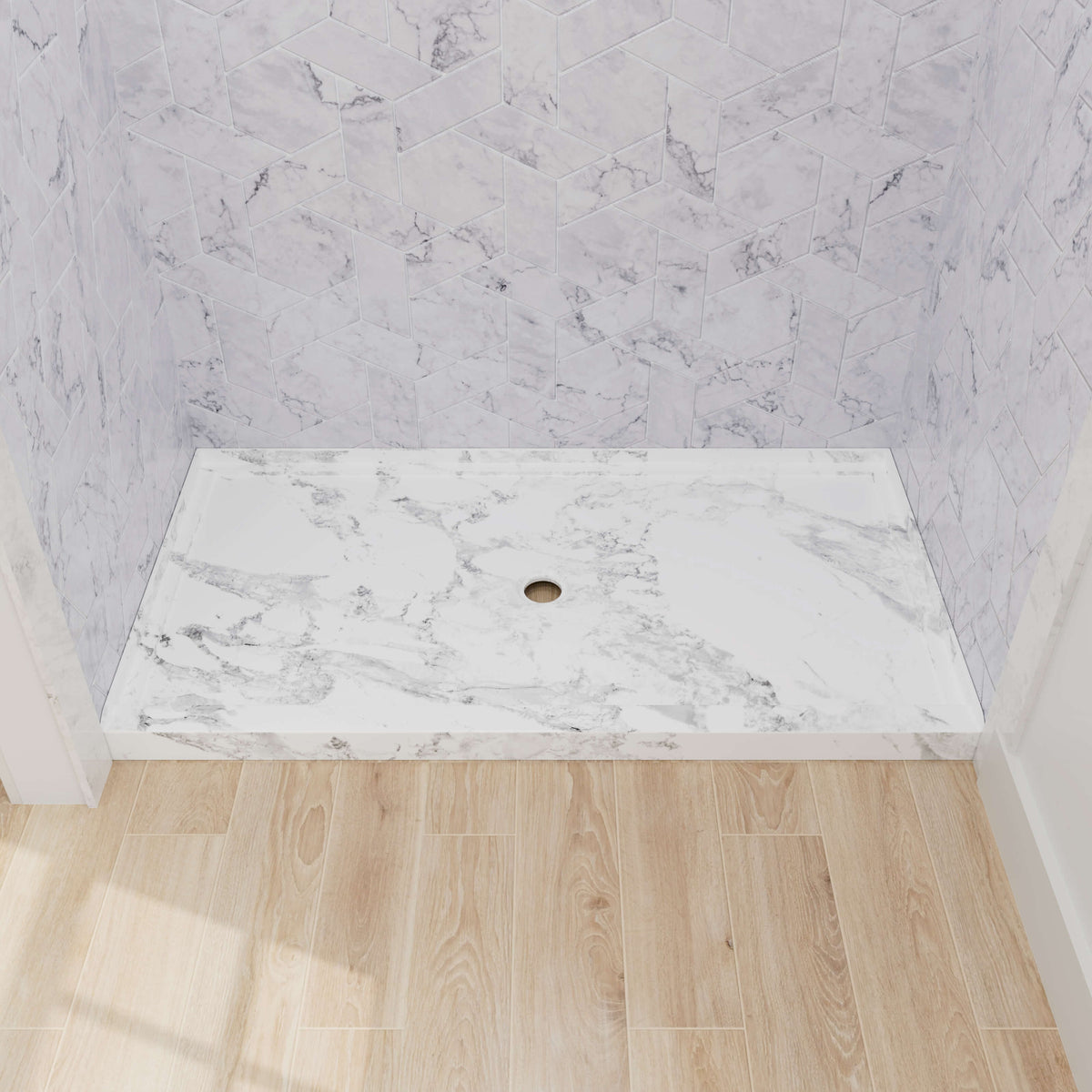 Mokleba 60" x 36" Shower Base with Center Drain, Acrylic Stone Composite, Slip-Resistant