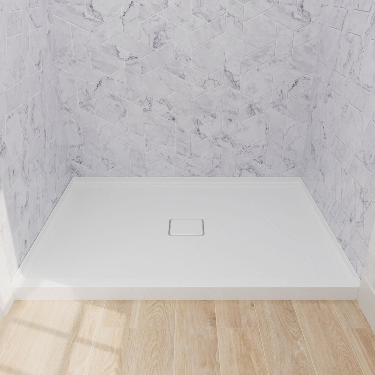 Mokleba 48"x36" Shower Pan with Square Outlet Center Drain