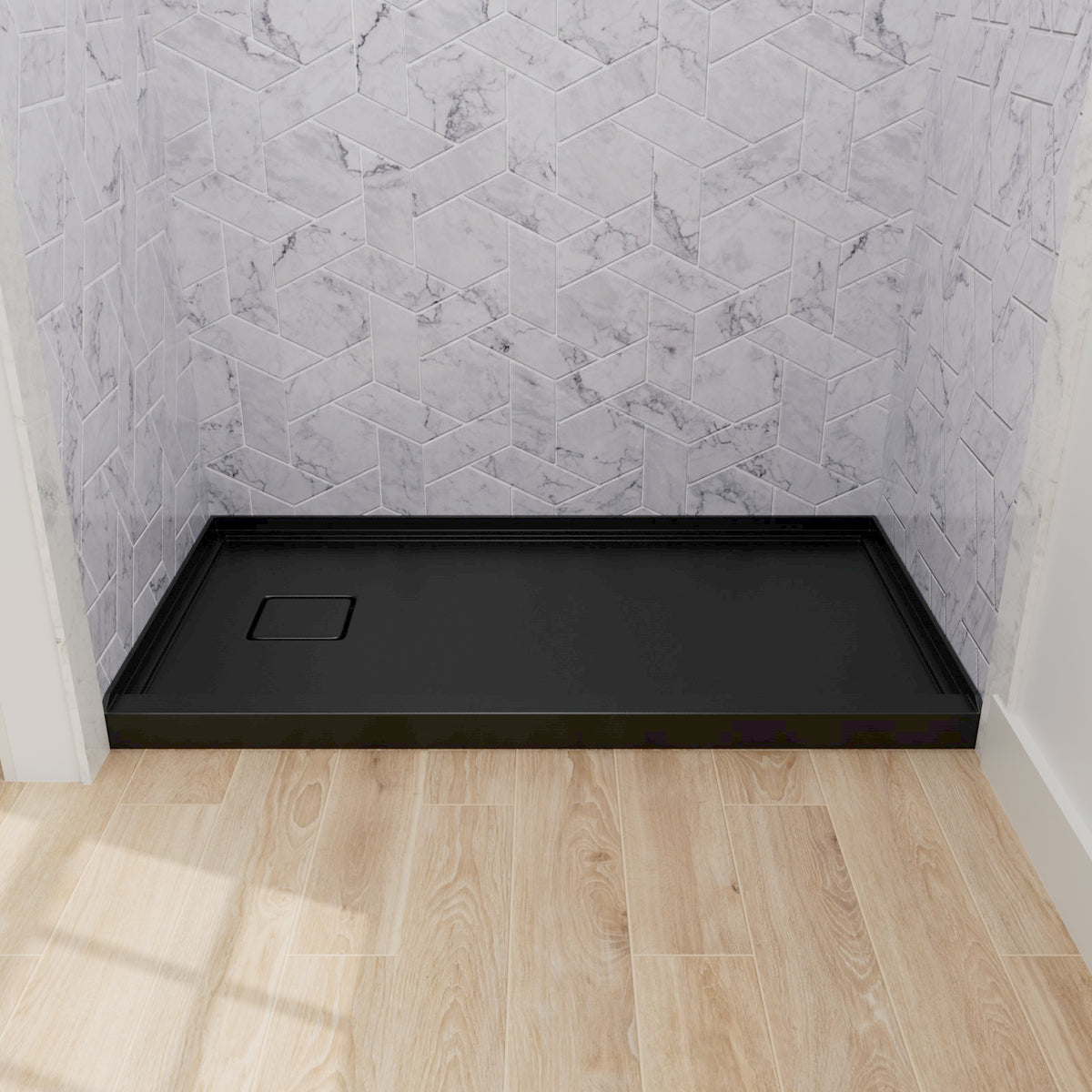 Mokleba 60"x32" Left Drain Shower Pan with Slip Resistant Rock Texture