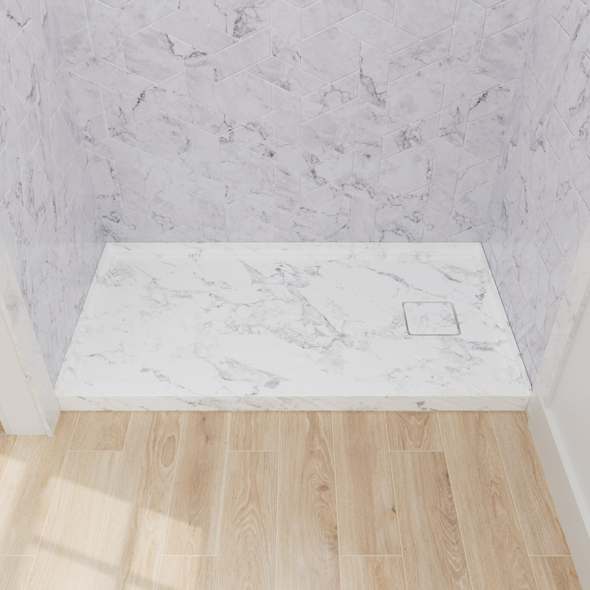 Mokleba 60"x32" Right Drain Shower Pan with Anti-Slip Rock Texture
