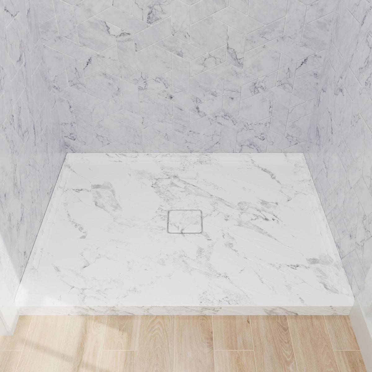Mokleba 48"x36" Shower Pan with Square Outlet Center Drain