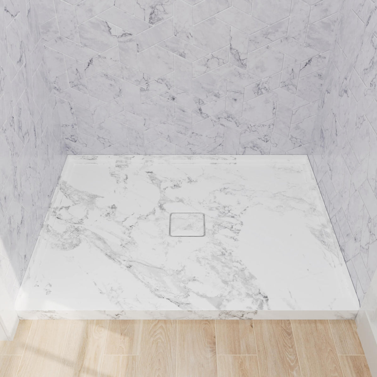 Mokleba 48"x36" Shower Pan with Square Outlet Center Drain