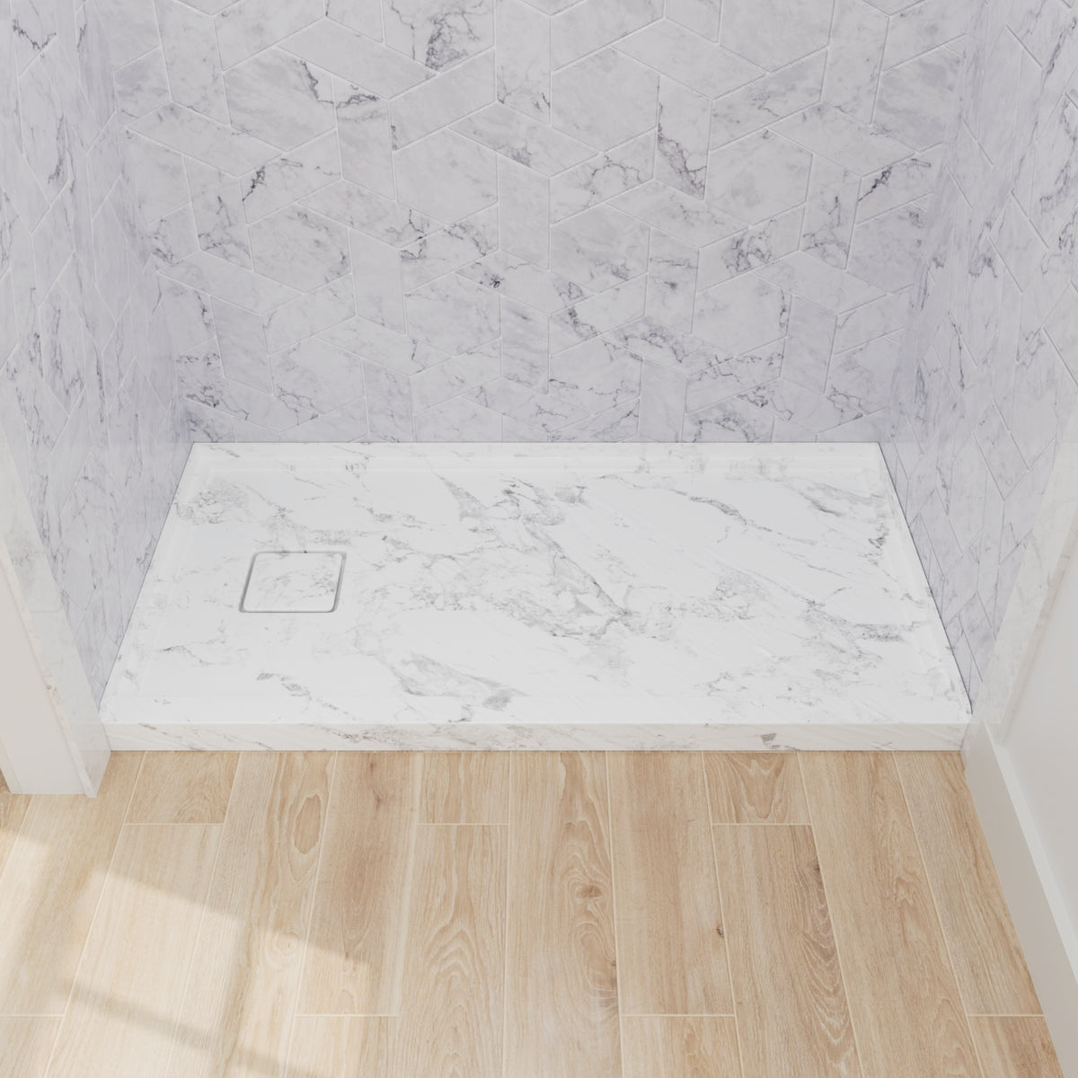 Mokleba 60"x32" Left Drain Shower Pan with Slip Resistant Rock Texture