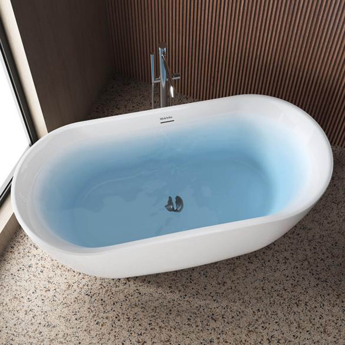 Mokleba 59 Inch White Acrylic Oval Freestanding Tub for Contemporary Bath Installations
