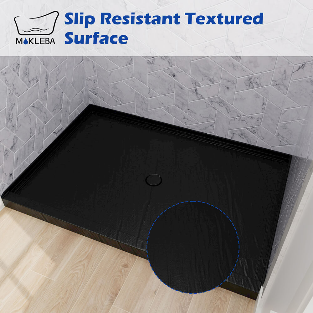 Mokleba 48"x32" Round Outlet Center Drain Shower Pan