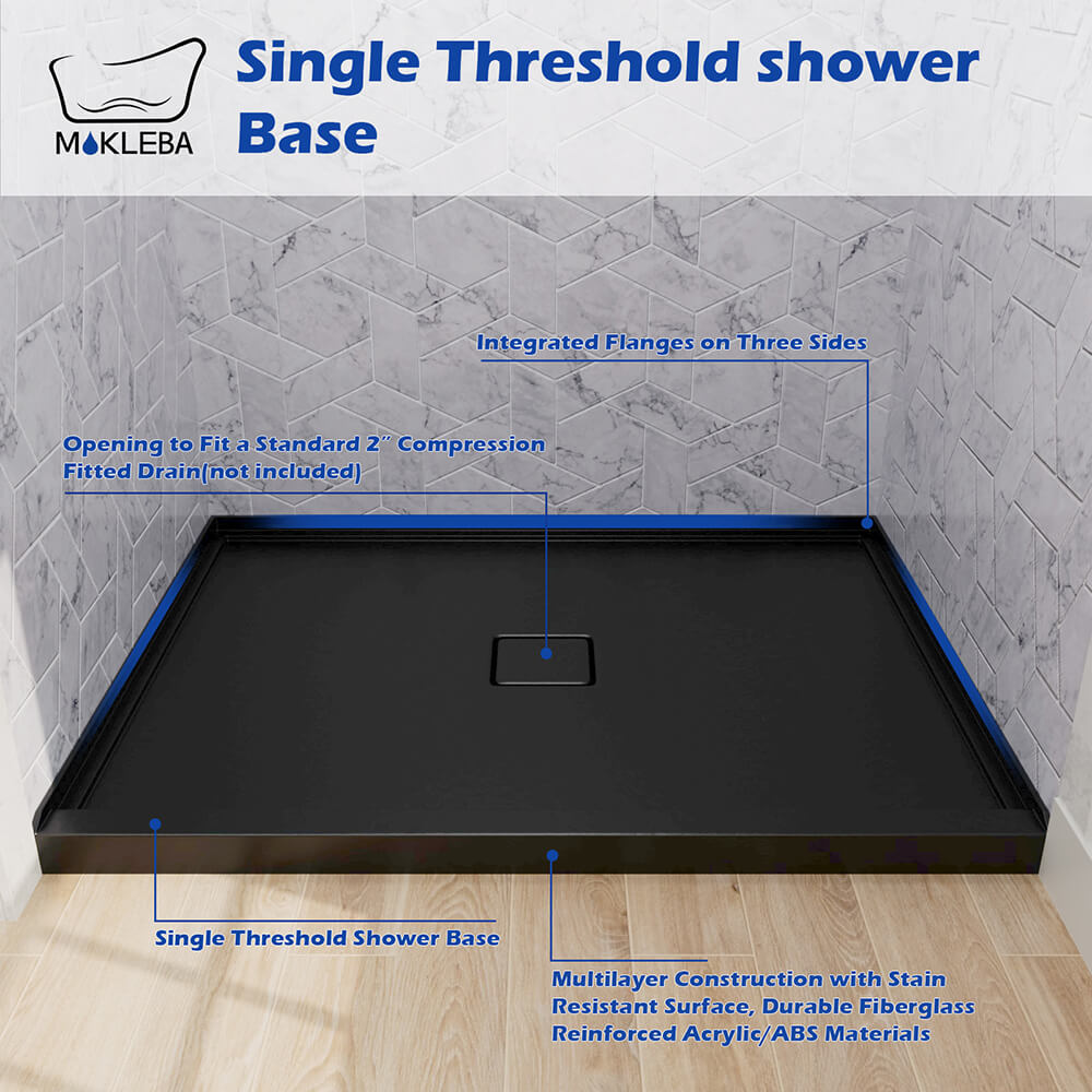 Mokleba 48"x36" Shower Pan with Square Outlet Center Drain