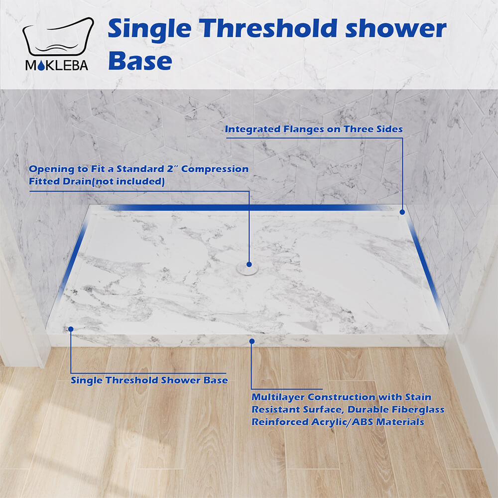 Mokleba 60"x36" Center Drain Anti-Slip Shower Pan