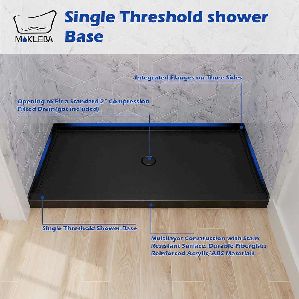 Mokleba 60"x36" Center Drain Anti-Slip Shower Pan