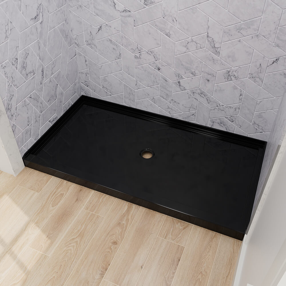 Mokleba 60" x 36" Shower Base with Center Drain, Acrylic Stone Composite, Slip-Resistant