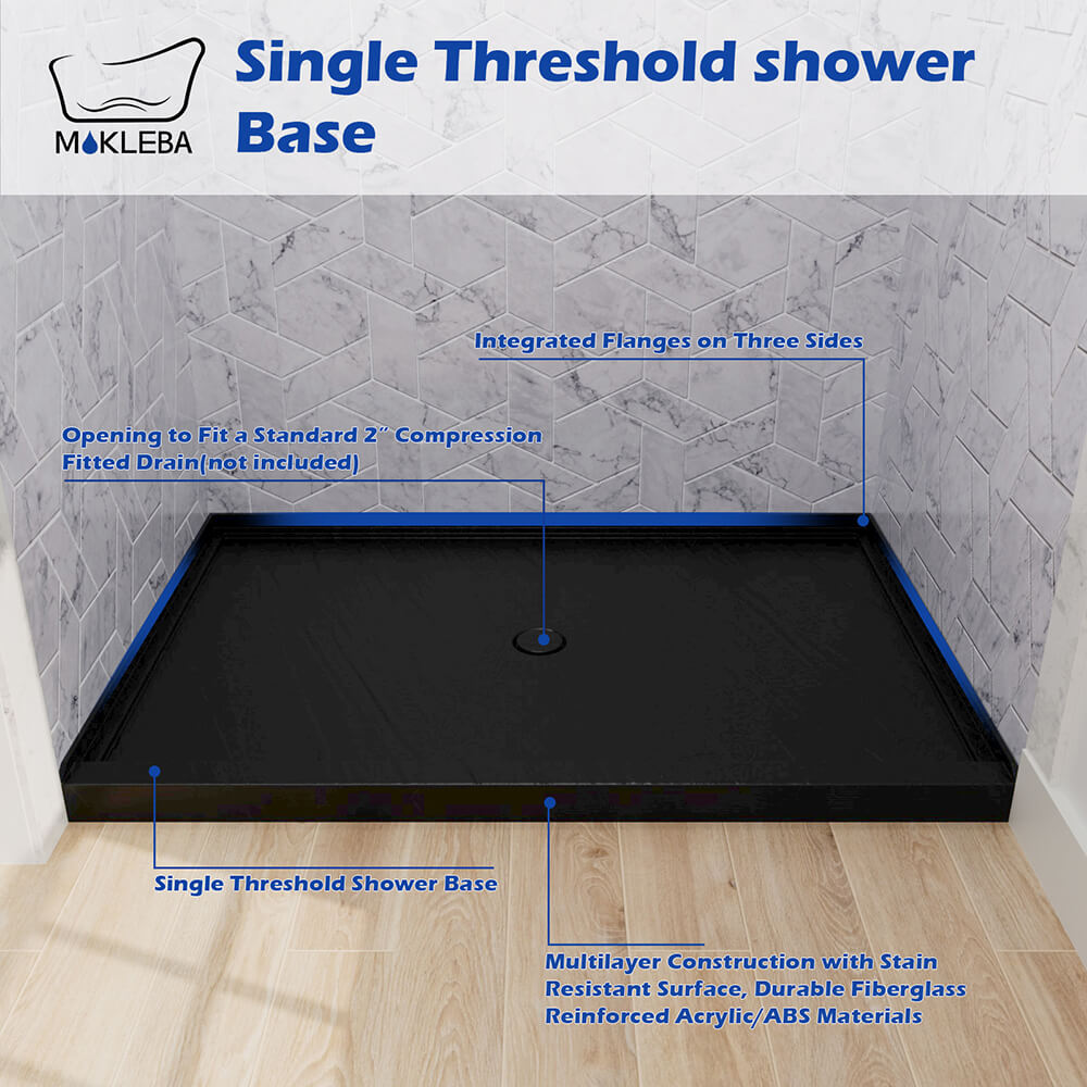Mokleba 48"x32" Round Outlet Center Drain Shower Pan