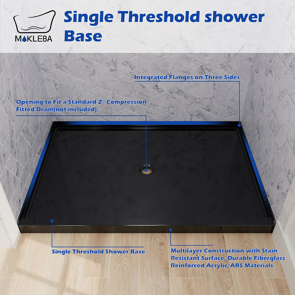 Mokleba 48"x32" Shower Base with Center Drain,  Acrylic Stone Composite Shower Pan, Slip-Resistant, No Mortar Installation