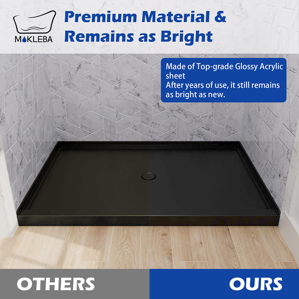 Mokleba 48"x32" Round Outlet Center Drain Shower Pan