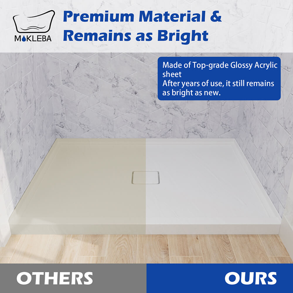 Mokleba 48"x36" Shower Pan with Square Outlet Center Drain