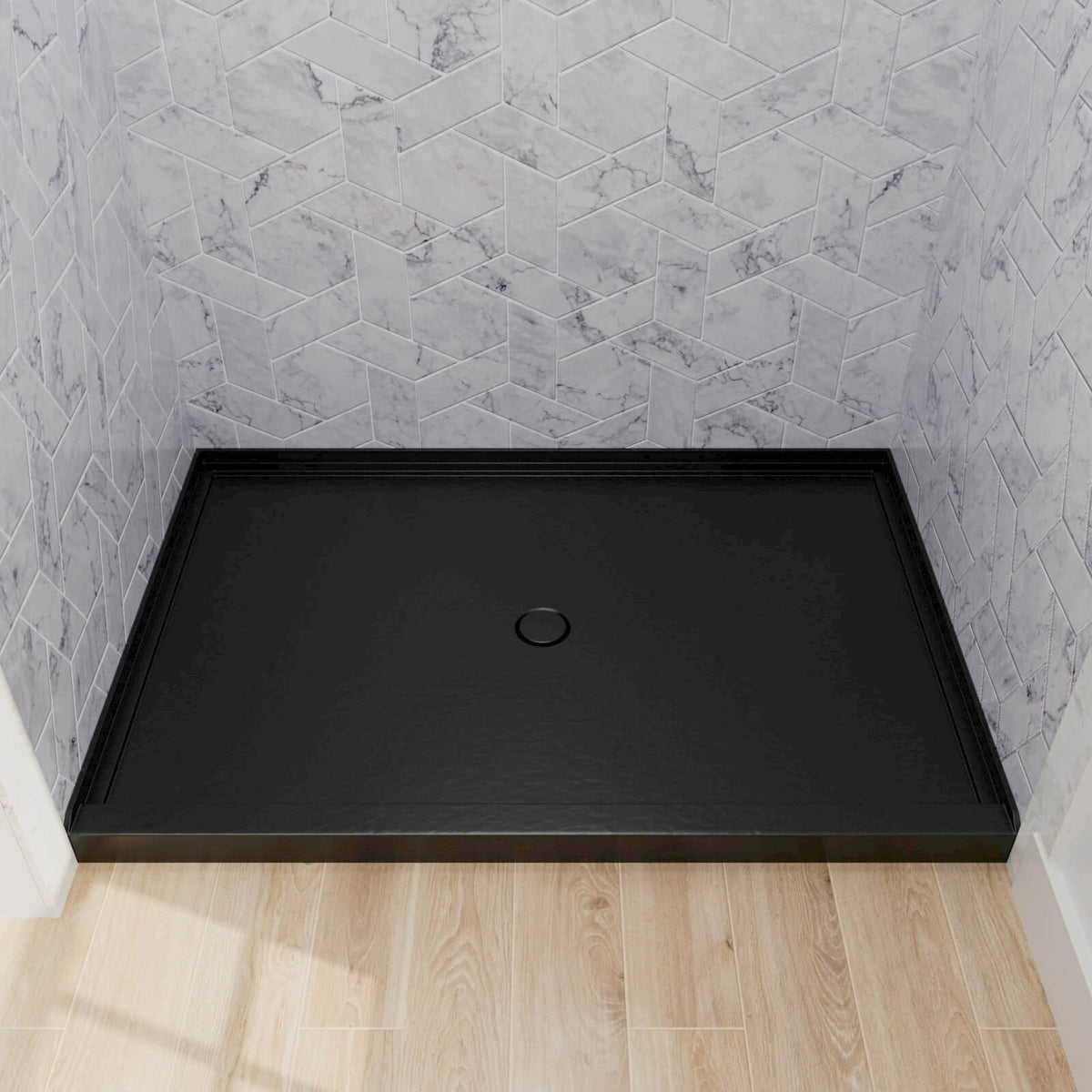 Mokleba 48"x32" Round Outlet Center Drain Shower Pan