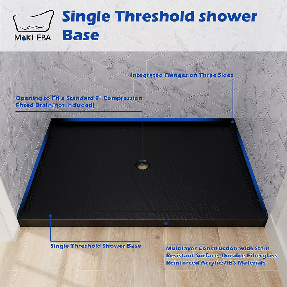 Mokleba 48"x32" Shower Base with Center Drain,  Acrylic Stone Composite Shower Pan, Slip-Resistant, No Mortar Installation